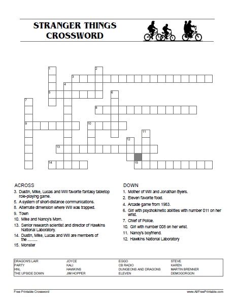 Daily Themed Crossword Stranger Things Pack Answers.